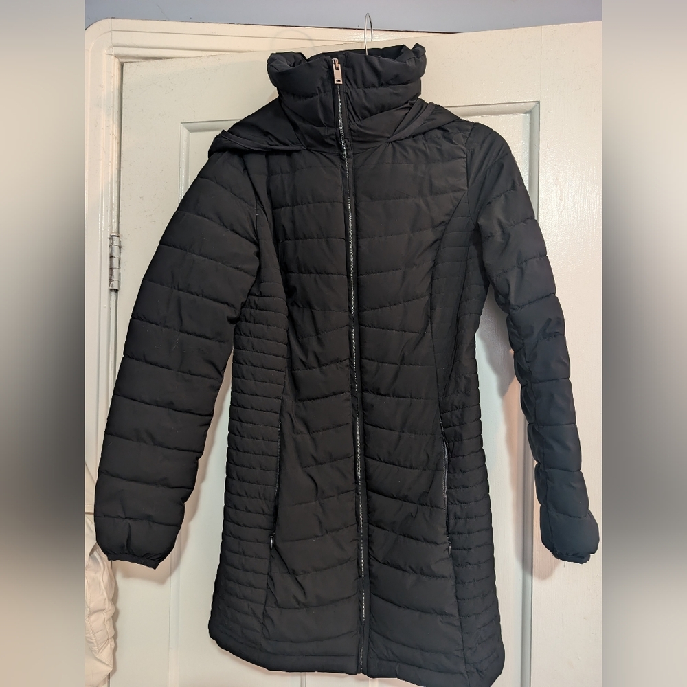 DKNY Hooded Packable Puffer Coat Black Size XS 2 Side Zipper Pockets